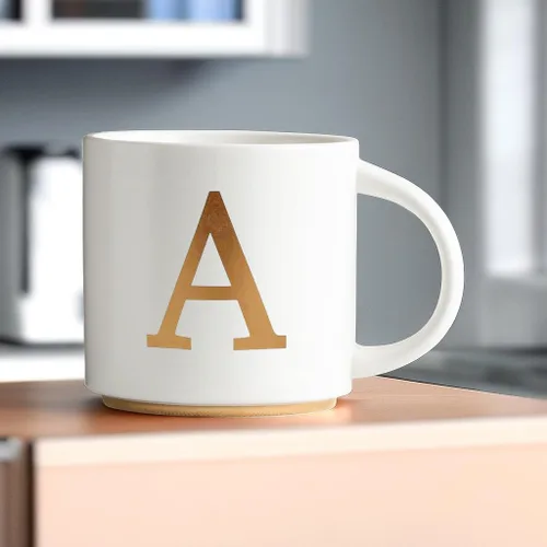 Miniatura 2 de COLLECTIVE HOME - Tazas de cerámica con monograma, tazas de café con inicial dorada de 15 onzas, elegantes tazas de té del alfabeto, elegante taza p