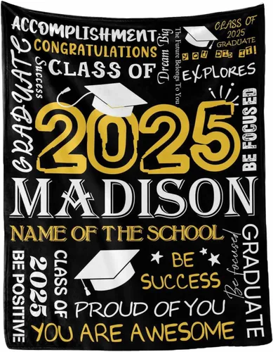 Miniatura 36 de MyPupSocks Manta personalizada de graduación 2025, clase de con nombre de la universidad, regalos personalizados, manta con texto para sobrina