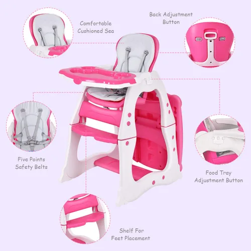 Miniatura 3 de Costzon Silla alta para bebé, juego de mesa y silla infantil 3 en 1, asiento elevador convertible con bandeja de alimentación ajustable de 3 Rosa