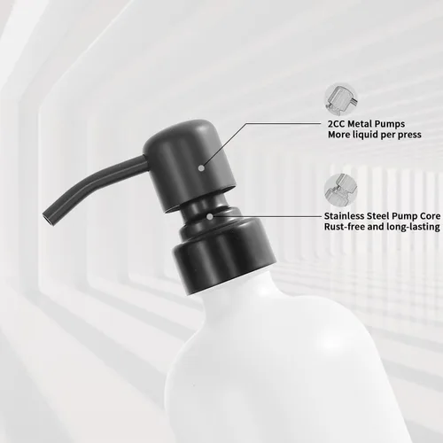 Miniatura 5 de Prus Waso Juego de dispensador de jabón de cocina, dispensador de jabón blanco con bomba de acero inoxidable negro, perfecto para decoración moderna