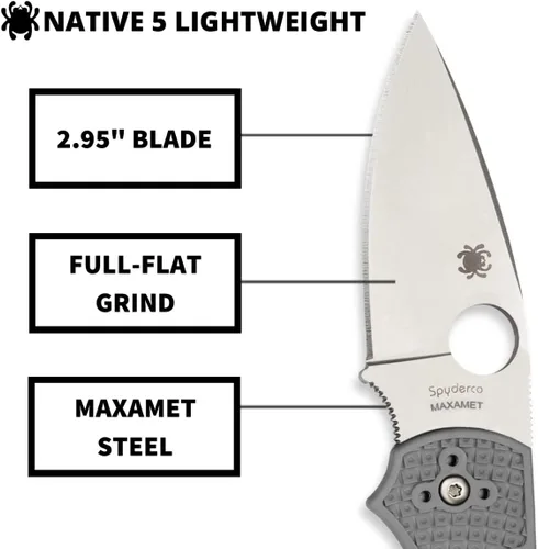 Miniatura 3 de Spyderco C41 Native 5 Signature - Cuchillo plegable con hoja de acero CPM S30V de 2.95" y mango FRN ligero, Gris