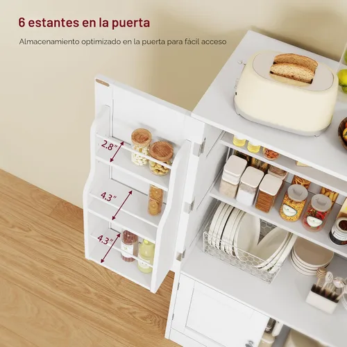 Miniatura 5 de TEENFON Armario de despensa de 43 pies de alto con 4 puertas, armario de cocina con 6 estantes de puerta, armario de almacenamiento-despensa