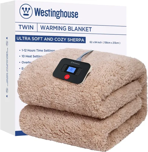 Miniatura 20 de Westinghouse Manta Eléctrica Tamaño Throw, Manta Térmica de Felpa Sherpa Suave con 6 Niveles de Calefacción y 2-10 Horas de Apagado Automático, Gris