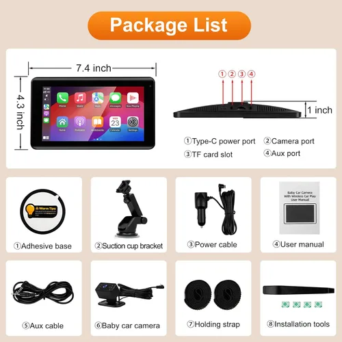 Miniatura 7 de Cámara de coche para bebé con pantalla inalámbrica CarPlay de 7 pulgadas, compatible con Apple CarPlay y Android Auto, cámara de coche de visión