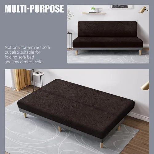 Miniatura 4 de molasofa - Funda elástica para futón de aspecto de cuero, cubierta para sofá sin brazos, protector de muebles con parte inferior elástica, funda