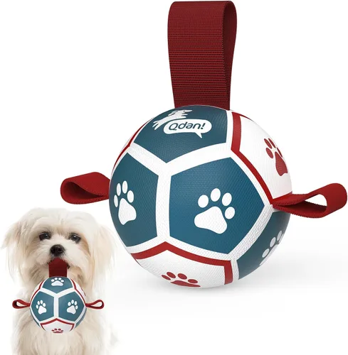 Miniatura 28 de QDAN Pelota de fútbol para perros con correas, juguetes interactivos de forcejeo, juguete de cumpleaños para cachorros, juguete acuático, para rojo