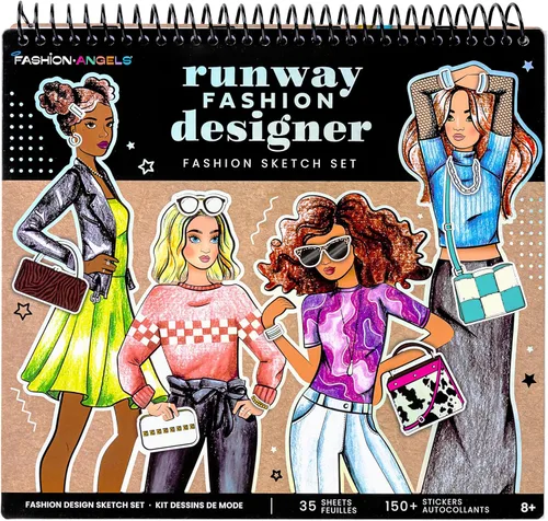 Miniatura 2 de Fashion Angels Portafolio de diseño de pasarela de moda, incluye 35 hojas de bocetos con 4 páginas de plantillas y más de 150 calcomanías, ideal