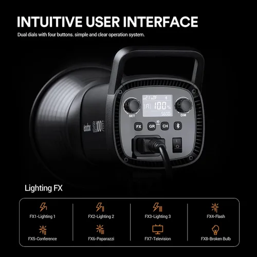 Miniatura 6 de Godox SL100Bi - Luz de video LED bicolor de 100 W, montaje Bowens, 32100Lux@1M, iluminación continua LED con 11 efectos FX, 2800K-6500K TLCI97+