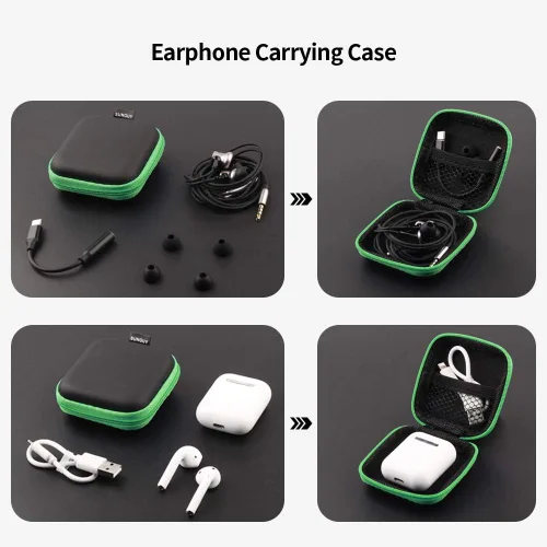 Miniatura 2 de Sunguy Paquete de 2 fundas para audífonos, estuche portátil de transporte para auriculares pequeños, bolsa de almacenamiento con clip de mosquetón