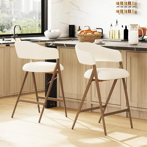 Miniatura 8 de COLAMY Juego de 2 taburetes de bar de 26 pulgadas de altura de mostrador con respaldo, sillas de bar tapizadas modernas con patas de metal para Beige