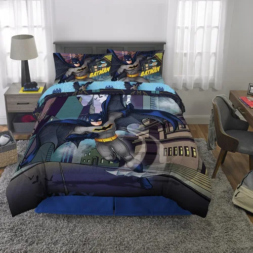 Miniatura 5 de Franco Ropa de cama súper suave para niños, juego de edredón y sábanas, 5 piezas, tamaño completo, Batman
