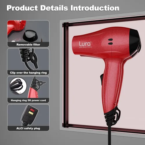 Miniatura 5 de LURA Secador de pelo de viaje con difusor, pequeños secadores de pelo de doble voltaje para mujeres, mini secadora portátil para hombres, secador