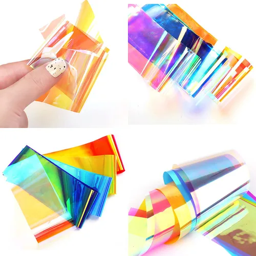 Miniatura 5 de 10 rollos de papel de vidrio Aurora degradado para arte de uñas, 3D, holográfico, de cristal, efecto de fragmento, efecto de fragmento de espejo