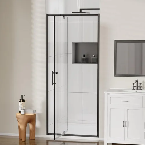 Findepot puerta de ducha pivotante de 28 a 32 pulgadas de ancho x 72 pulgadas de alto, puerta de ducha pivotante con vidrio transparente de 1/4"