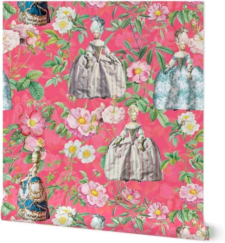 Papel tapiz para despegar y pegar, flores francesas, rosas, jardín, rosa, estilo vintage, siglo botánico, flores para niñas, papel tapiz extraíble