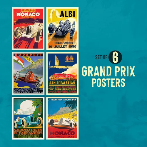 Miniatura 6 de Wallbuddy Juego de 6 carteles de Grand Prix - Fórmula, carreras de motor (5 x 7)