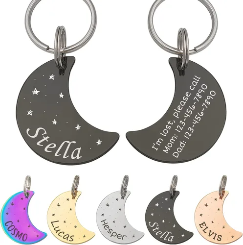 Anavia - Etiquetas de identificación para mascotas con tema de cielo estrellado, etiquetas personalizadas para perros y gatos con forma de media
