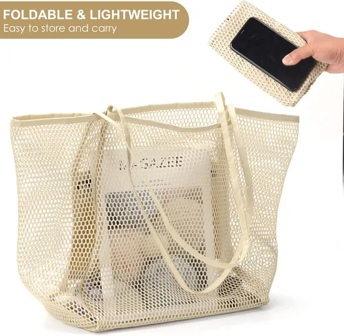 Miniatura 7 de Nausear Mesh Tote Beach Bag Womens Shoulder Handbag - Spacious, Durable, Breathable, Stylish, Multi-Purpose