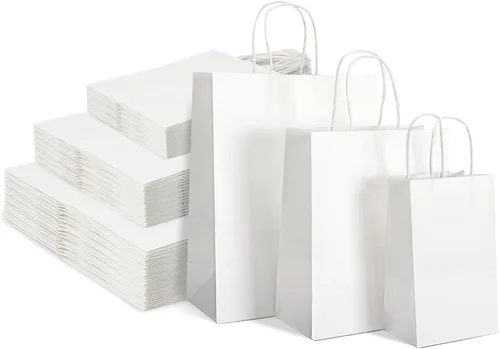 Miniatura 10 de TOMNK 120 bolsas de papel marrón con asas de varios tamaños, varios tamaños, bolsas de regalo de papel kraft a granel para negocios, compras, venta