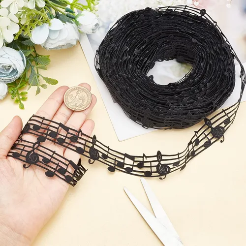Miniatura 6 de PH PandaHall Cinta de notas musicales de 10 yardas de 1-1/8 pulgadas, fonograma negro, cinta hueca de poliéster, accesorios para álbumes
