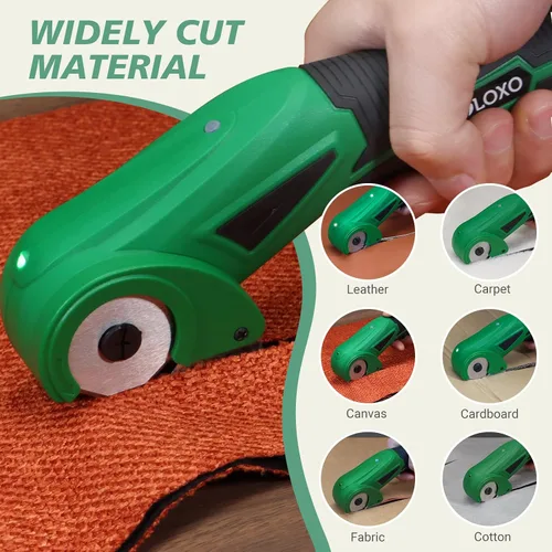 Miniatura 2 de VLOXO Tijeras eléctricas inalámbricas, cortador de cartón recargable de 4 V con bloqueo de seguridad y luz LED, potente cortador de tela
