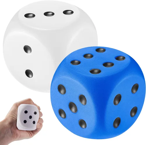 Miniatura 20 de Zomiboo 2 dados grandes de espuma de 2.3 pulgadas para el aula, gigantes de 6 caras, decoración de fiesta de casino, juguete para aliviar la azul