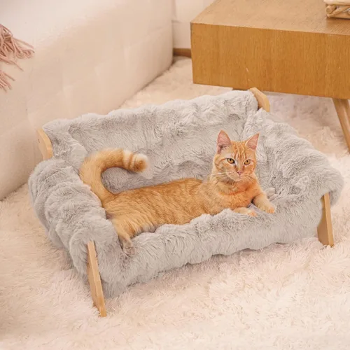 Miniatura 7 de CHEERHOME PETS Sofá Cama Elevada para Gatos para Interiores, Sofá de Madera para Gatos con Funda Esponjosa Lavable Silla Lounge Elevada para Gatitos