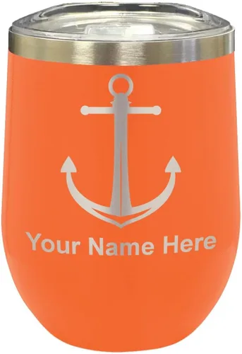 Miniatura 27 de LaserGram Vaso de vino de acero inoxidable de doble pared, ancla de barco, grabado personalizado incluido (negro)