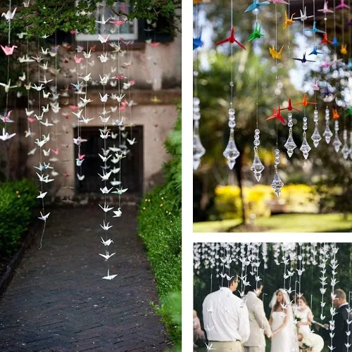 Miniatura 6 de 200 guirnaldas de papel prefabricadas con 10 cuerdas para decoración rústica de bodas, fiestas, pájaros plegados, serpentinas de fiesta, palomas