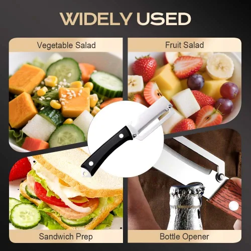 Miniatura 6 de Pelador de verduras multifuncional para cocina, pelador de verduras de alta calidad 2026 con mango de madera y abridor de botellas, herramienta