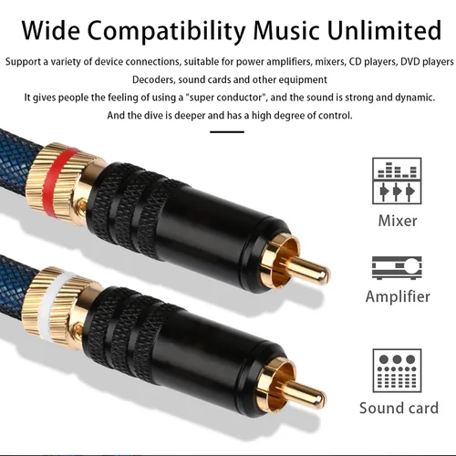Miniatura 5 de Viborg Audiocrast A10 Cable RCA de 3.3 pies/3.3 ft RCA dual macho interconexión estéreo para reproductores de CD, amplificadores, receptores AV