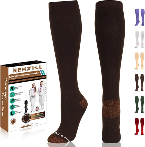 Miniatura 15 de NEWZILL Calcetines de compresión de cobre para mujeres y hombres, de 15-20 mmHg, algodón con control de olores, calcetines de vestir para negocios