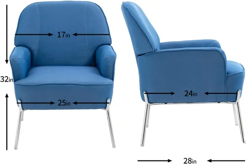Miniatura 3 de Cómoda silla decorativa de terciopelo con patas de metal glamorosas para comedor, dormitorio, sala de estar, belleza (azul vaquero)
