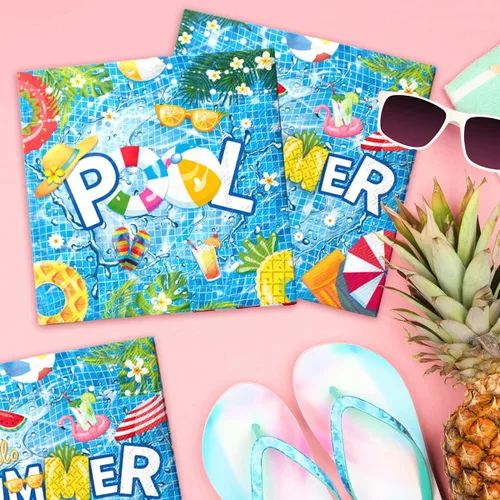 Miniatura 2 de 40 servilletas de verano – Servilletas de papel desechables para fiestas en la piscina, cumpleaños, vacaciones de verano Pool Party
