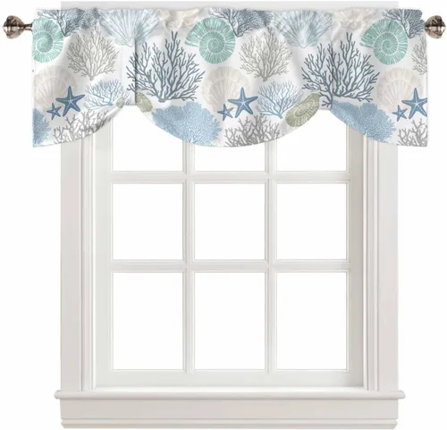 Miniatura 14 de Cortinas de verano con cenefa de amarre para ventanas, cortinas costeras de cocina costeras para ventanas, cortinas náuticas junto al mar, beige