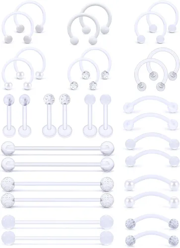 Miniatura 8 de Jenxnjsjo Claro/Rosa/Púrpura Lip Septum Anillos Cejas Industrial Smiley Piercing Joyería Plástico Cartílago Helix Tragus Daith Pendientes Vertical