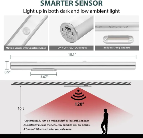 Miniatura 5 de BLS - Paquete de 6 luces con sensor de movimiento para interiores + 1 paquete de luces LED T401 para armario, funciona con pilas, iluminación