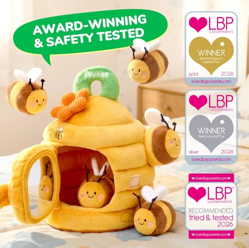 Miniatura 3 de JoyCat Juguetes para bebés de 6 meses, colmena de flores con 5 abejas sensoriales de peluche, crujiente, sonajero, espejo, juguetes Montessori