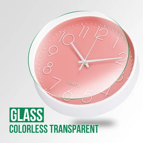 Miniatura 5 de Reloj de pared de 10 pulgadas, silencioso, sin tictac, estilo moderno y simple, redondo, decorativo, con esfera estereoscópica de cuarzo, para Rosa