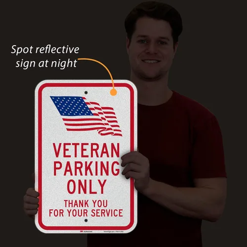 Miniatura 8 de SmartSign Letrero de metal con texto en inglés "Veteran Parking Only - Thank You For Your Service" de 18 x 12 pulgadas con símbolo de la bandera
