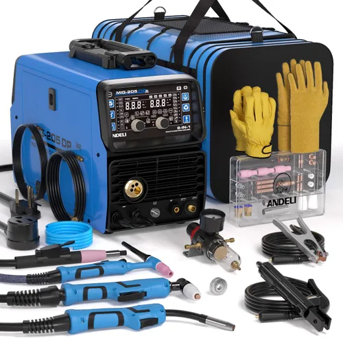 ANDELI Soldador multiproceso, 8 en 1 cortador de plasma/pulsado MIG/HF TIG/núcleo de flujo/frío/limpio/palo máquina de soldadura de aluminio