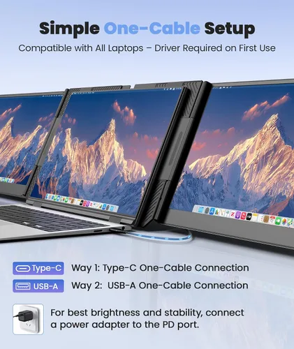 Miniatura 3 de Extensor de pantalla para portátil con un cable, monitor portátil triple ultrafino de 15.6 pulgadas, pantalla IPS FHD de 1080P, conexión