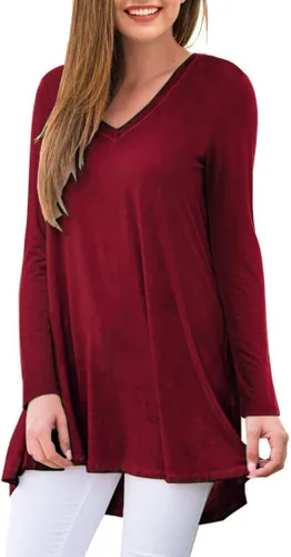Miniatura 2 de AWULIFFAN Camiseta de manga larga con cuello en V para mujer, ropa de dormir, túnica