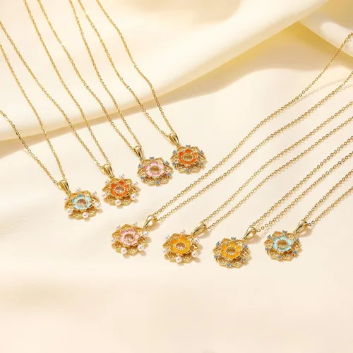 Miniatura 5 de 18K Gold-Plated Flower Pendant Necklace with Pearls and Zircon - Fashionable Cute Design for Girls and Women with Box Gifts