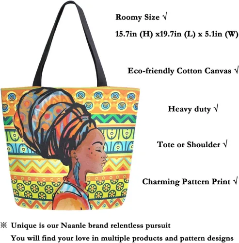 Miniatura 4 de Naanle Bolsa de lona de África grande para mujer, bolsa de hombro casual, bolsa de algodón para exteriores, reutilizable, multiusos, resistente