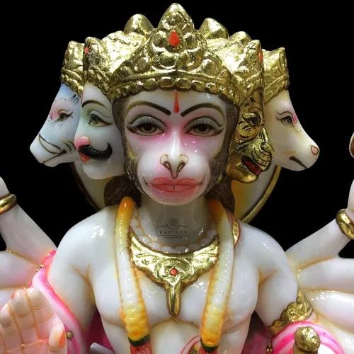Miniatura 3 de Estatua de Hanuman Murti de 12 pulgadas de hoja de oro grande Panchmukhi Hanuman mármol bendición 5 caras Hanuman figura Hanuman mono hindú dios