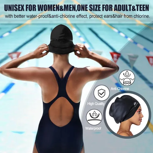 Miniatura 5 de Alepo Gorro de natación extra grande para mujeres y hombres, sombrero de natación de silicona duradera con protección para los oídos, unisex