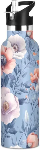 Miniatura 22 de Flores de otoño, tulipán, narciso, gladiolo, azul, doble pared, aisladas al vacío, botellas de agua con pajitas, a prueba de fugas, sin BPA, a