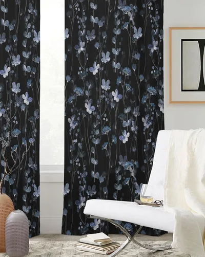 Miniatura 3 de Cortinas traslúcidas de flores azules de 90 pulgadas de largo, juego de 2 paneles de cortinas para cocina, dormitorio, sala de estar, puerta