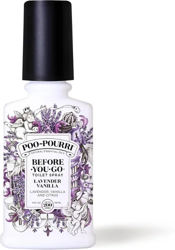 Poo-Pourri Before-You-Go - Espray para inodoro, lavanda y vainilla, 4 onzas líquidas, hasta 200 usos, desodorante para baño, a base de plantas con